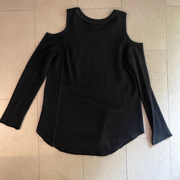 Aqua Cashmere Black Crew Neck Cold Open Shoulder Sweater-Small - Picture 3 of 7